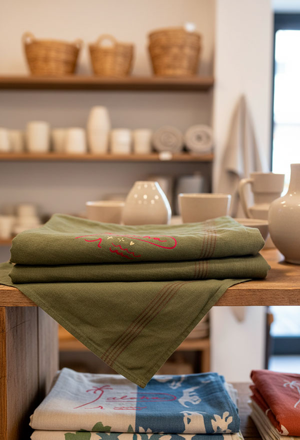 Torchons Lin ancien kaki – Image 2