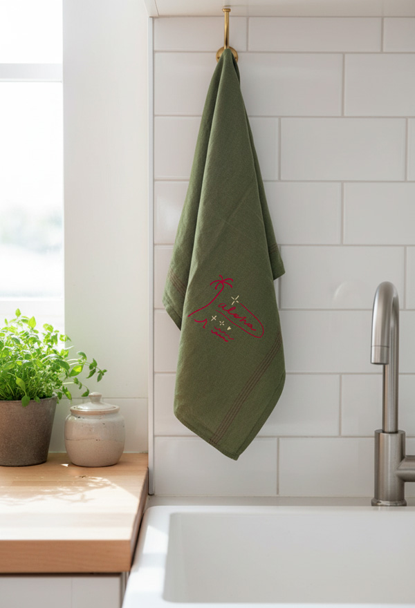 Torchons Lin ancien kaki